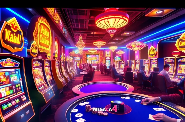 Exciting digital casino scene showcasing megac4 gaming experience with vibrant lights.