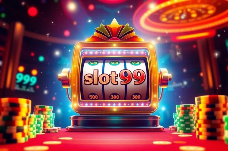 Experience thrilling gameplay with the stunning slot99 slot machine, surrounded by vibrant casino chips.