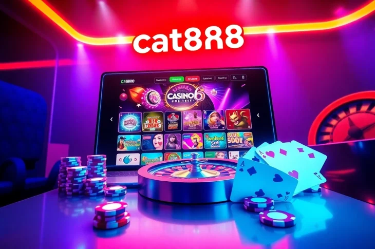 Experience the thrill of cat888 with an engaging online gambling interface showcasing vibrant games and action-packed elements.