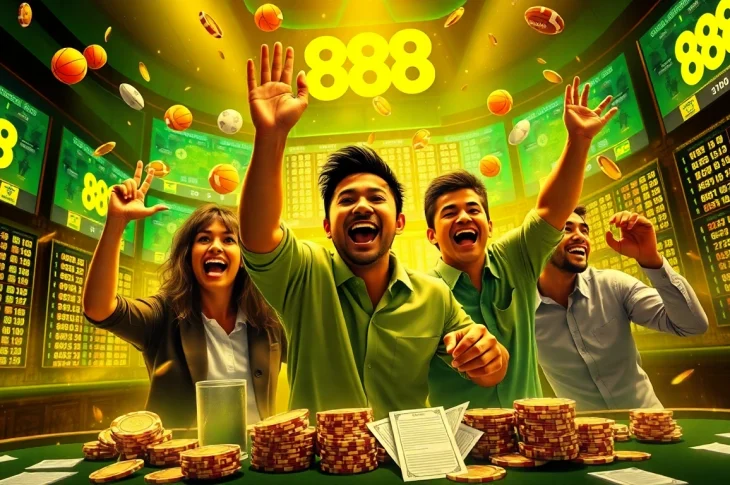 Celebrate a winning moment in sports betting with 888B's dynamic atmosphere.