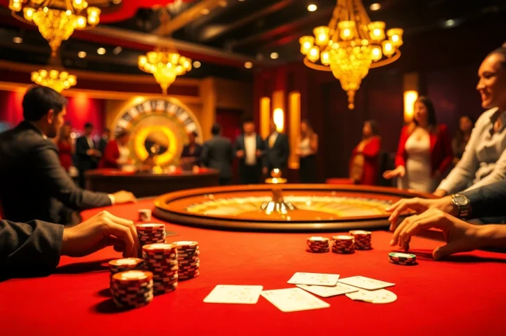 Engaging atmosphere of a casino scene highlighting 먹튀 검증, showcasing players at a poker table surrounded by excitement.