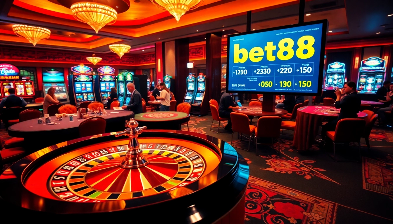Experience the thrill as players bet 88 at a vibrant casino table surrounded by colorful chips and cards.