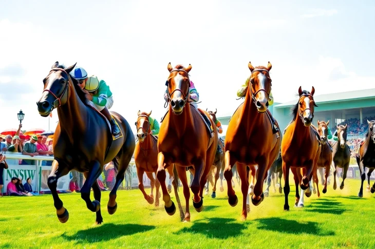 Experience the exhilarating nsw tab racing with galloping horses and cheering crowds at vibrant tracks.