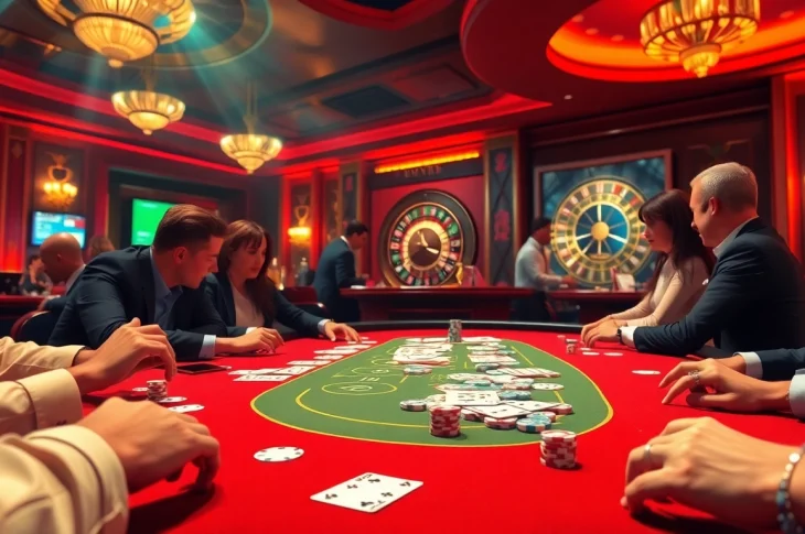 Explore the dynamic world of 먹튀 검증 in an exciting casino setting with vibrant gaming tables and engaged players.