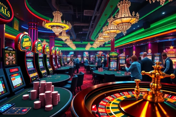 Experience thrilling action at a casino featuring top nhà cái uy tín with vibrant slots and poker tables.
