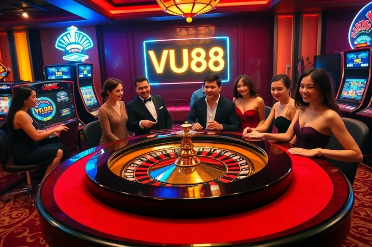 Experience the thrill of VU88 as players engage at the vibrant roulette tables, surrounded by luxury.