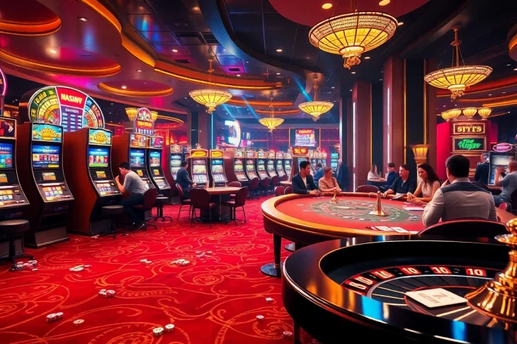 Experience the thrill of nohu28 with vibrant casino games, illuminated slot machines, and exciting poker tables in action.