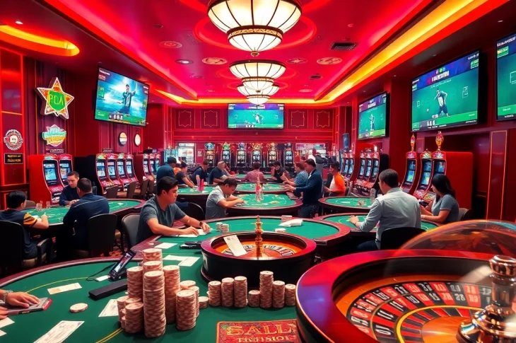 Immerse yourself in the excitement of Bong Da Lu Fun with players at the poker tables and lively casino atmosphere.