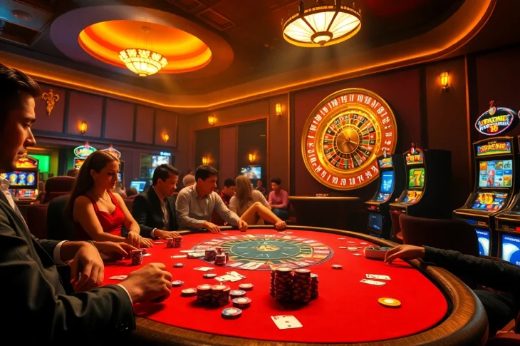Experience the thrilling ambiance of by immersing in a vibrant casino scene filled with captivating poker action.