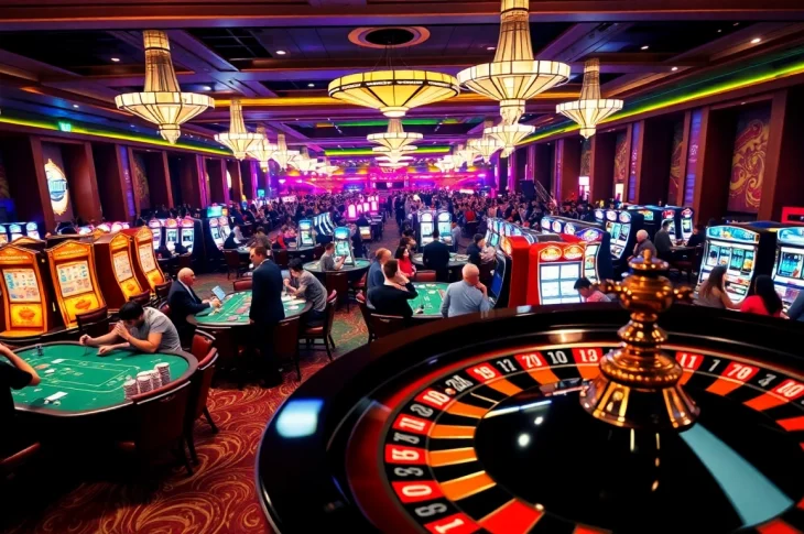 Experience live action at a casino floor with vibrant players and gaming excitement; promoting https://nhacaiuytin.place/.