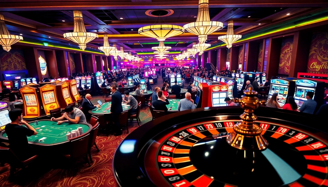 Experience live action at a casino floor with vibrant players and gaming excitement; promoting https://nhacaiuytin.place/.