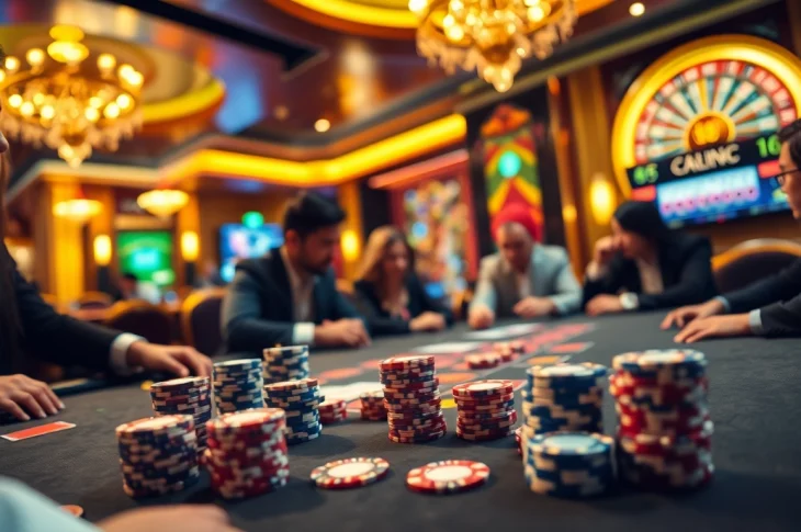 Experience the thrill of betting at a poker table, as promoted on https://98winning.com/ with vibrant poker chips and cards.