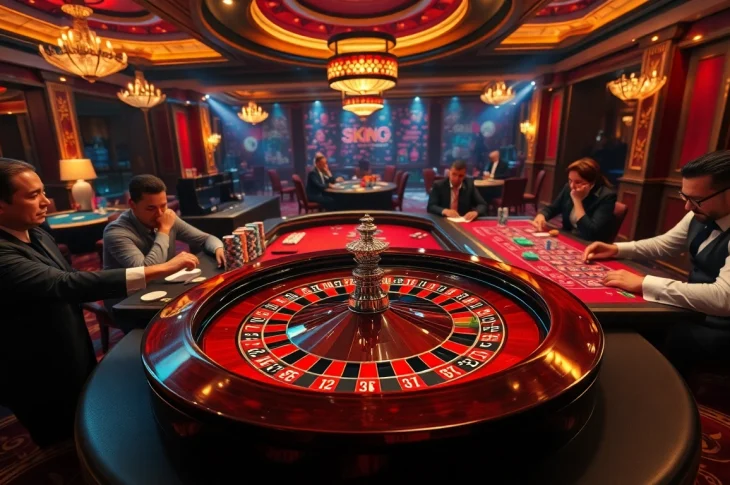 Experience the thrilling atmosphere of gambling at https://hb88bet.biz/ with a vibrant roulette scene and excited players engaged in betting.