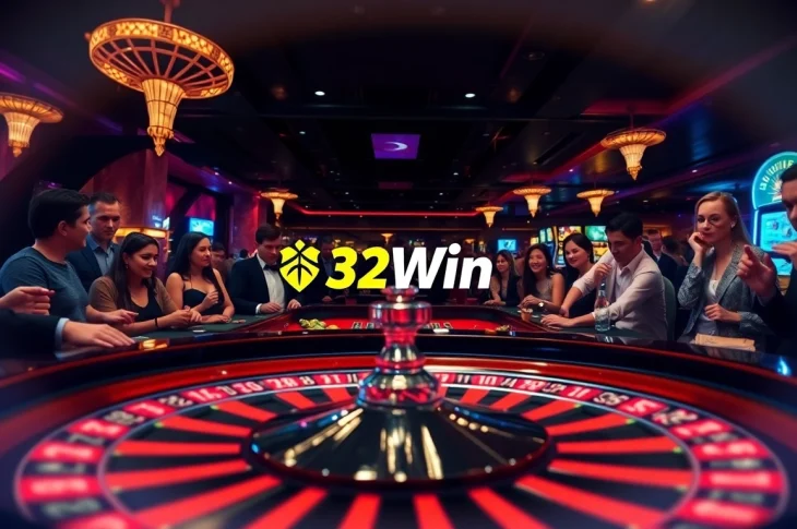 Players engage in thrilling bets at the lively casino scene of https://32win.army/, featuring roulette and poker action.