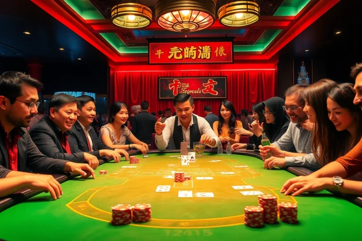 Dynamic เสือมังกร game scene with players and glimmering casino chips.