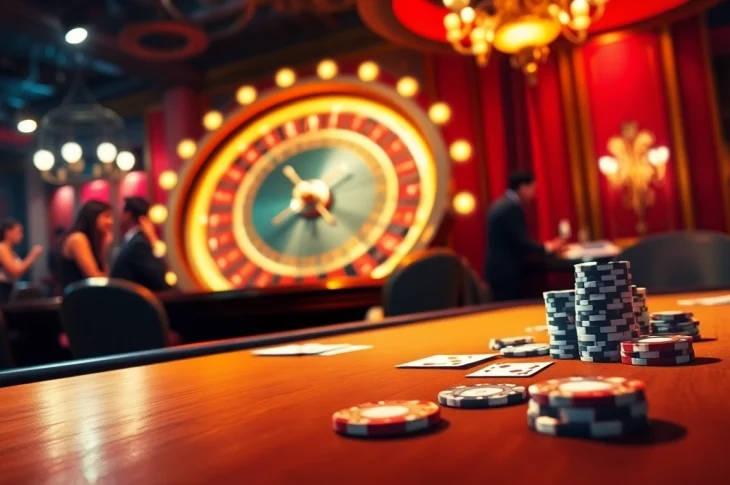 Experience thrilling gameplay at https://98winning.com/ with vibrant poker chips and dynamic casino ambiance.