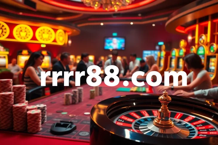 Experience high-stakes action at rr88 com's vibrant casino tables filled with poker chips and roulette excitement.