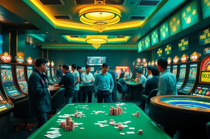 Experience the thrill of THỂ THAO SUT88 betting with vibrant players, colorful slots, and competitive poker action in a state-of-the-art casino.