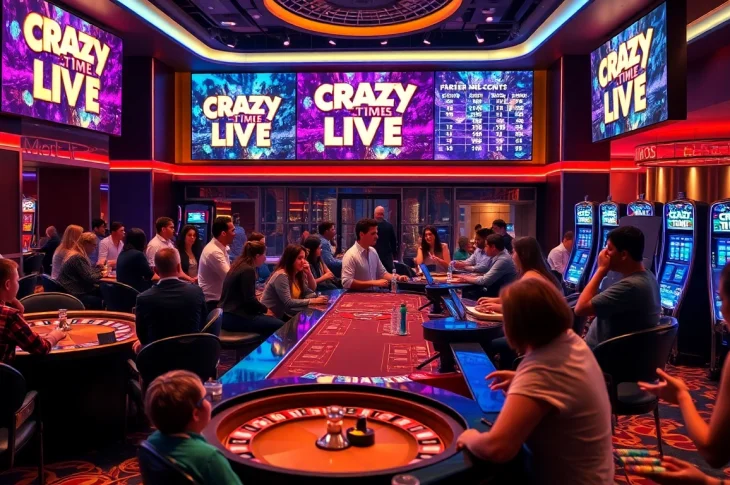 Catching the thrill in a casino with Crazy Time Live stats displayed prominently during gameplay.