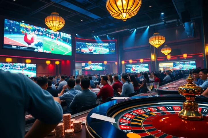 Experience ĐÁ Gà Trực Tiếp live betting action with enthusiastic crowds and dynamic casino atmosphere.