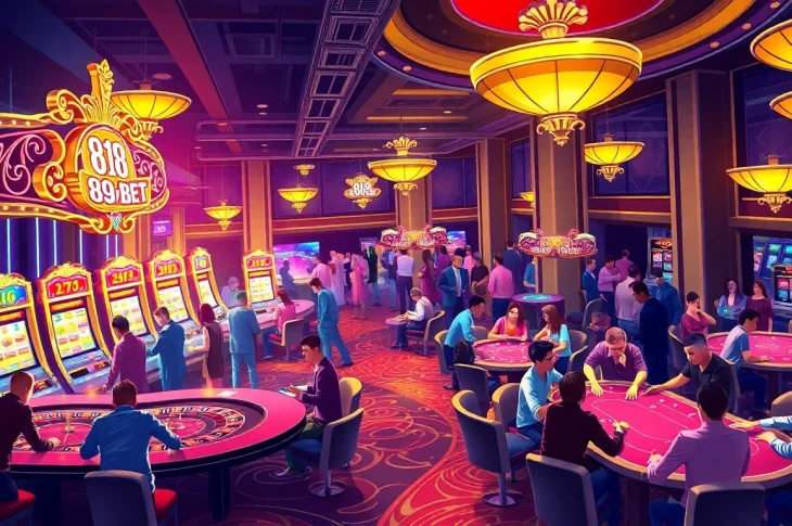 Experience the excitement at trang chủ 89BET with players at a vibrant casino gaming table, capturing high-stakes action.