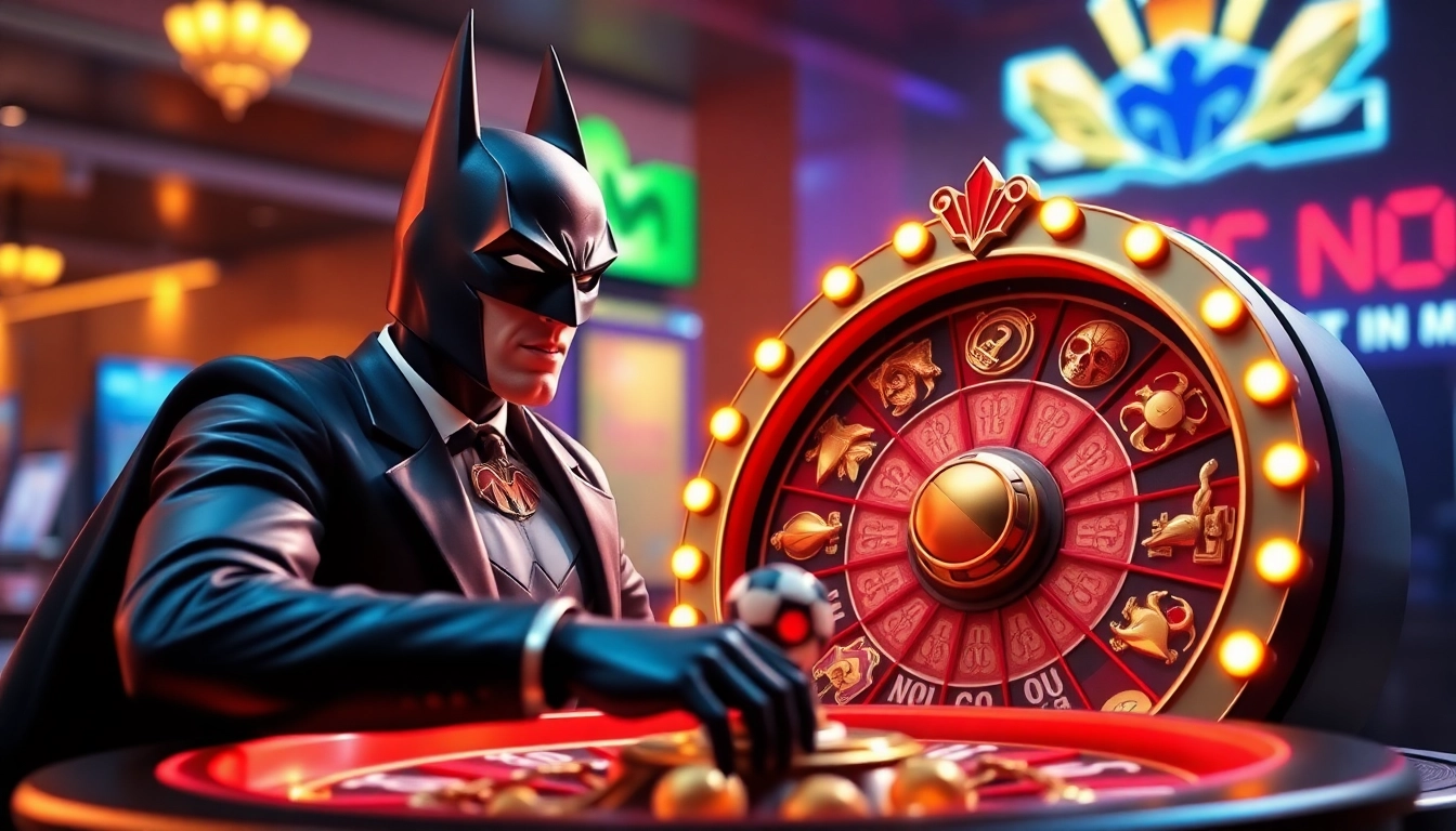Mainkan judi slot online batman138 dengan mesin slot berwarna cerah dan pemain yang bersemangat.