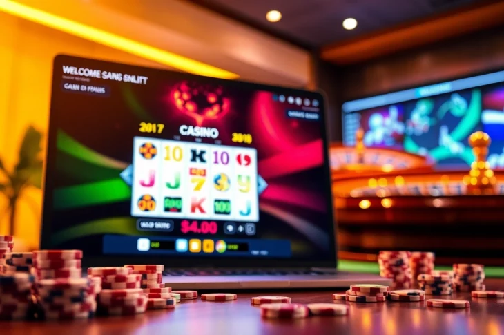 Explore Cazinouri online spania fără depunere with vibrant slot games and exciting bonuses showcased on a sleek interface.