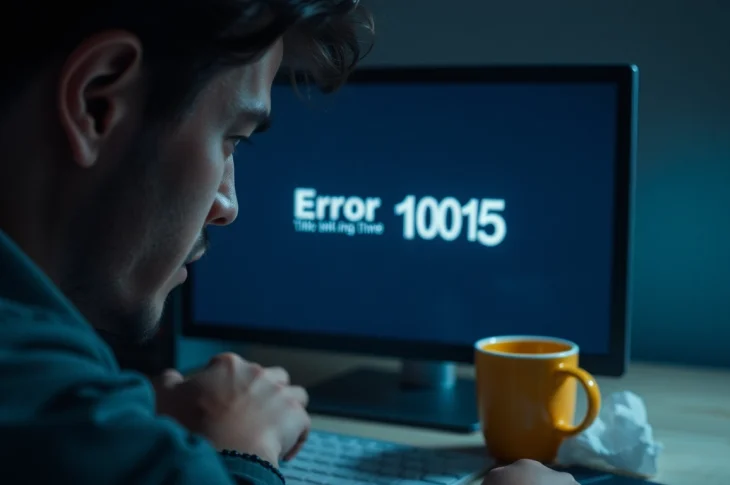 MM OO user struggles with Error 1015 while staring at a computer screen in frustration.