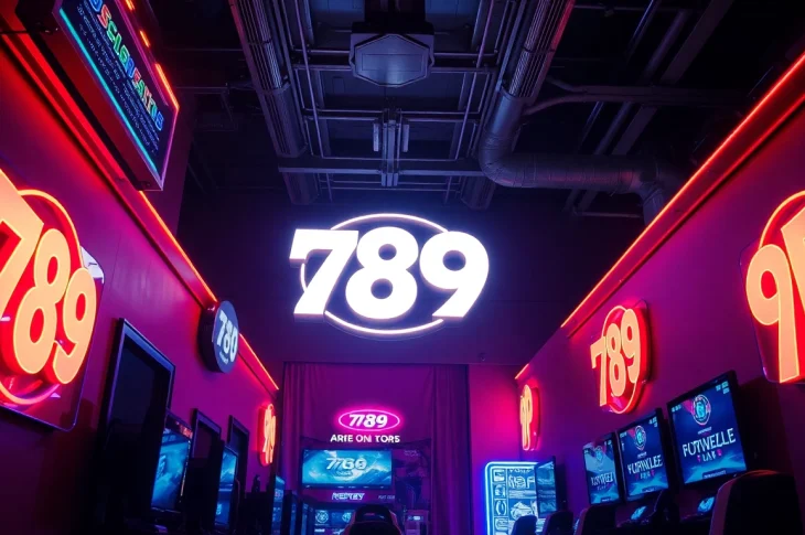 Engage with the exciting 789 P gaming scene filled with neon lights and vibrant colors.